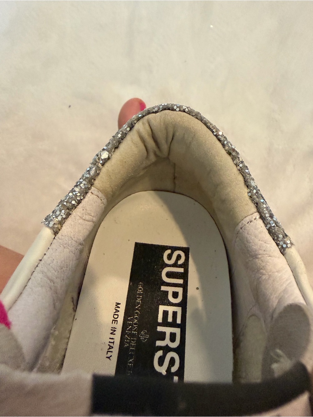 Golden Goose White Leather Sneakers with Blue Star and Pink Laces - Picture 11 of 16